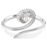 Ariana Grande x Swarovski bangle, Crystal pearl, Baguette cut, White, Rhodium plated