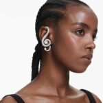 Ariana Grande x Swarovski clip earrings Asymmetrical design, Crystal pearl, Baguette cut, White, Rhodium plated - Image 2