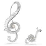 Ariana Grande x Swarovski clip earrings Asymmetrical design, Crystal pearl, Baguette cut, White, Rhodium plated