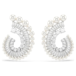 Ariana Grande x Swarovski drop earrings, Crystal pearl, Mixed cuts, White, Rhodium plated
