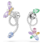 Ariana Grande x Swarovski drop earrings with ear jacket Mixed cuts, Dragonfly, flower, Multicoloured, Rhodium plated