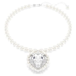 Ariana Grande x Swarovski necklace Crystal pearl, Heart cut, Heart, White, Rhodium plated