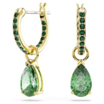 Attract drop earrings Pear cut, Green, 18K gold finish