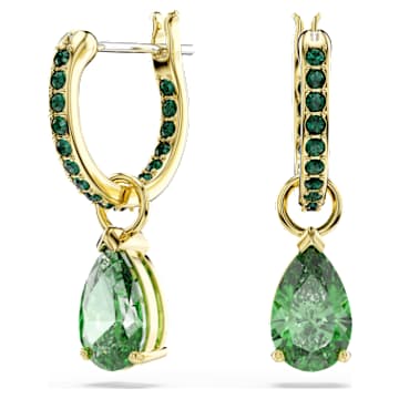 attract-drop-earrings-pear-cut-green-18k-gold-finish-swarovski-5723564 Attract drop earrings Pear cut, Green, 18K gold finish - Image 1