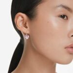 Bella drop earrings Round cut, Pink, Rhodium plated - Image 2