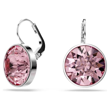 bella-drop-earrings-round-cut-pink-rhodium-plated-swarovski-5724290 Bella drop earrings Round cut, Pink, Rhodium plated - Image 1