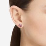 Bella V stud earrings Round cut, Pavé, Pink, 18K rose gold finish - Image 2