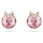 Bella V stud earrings Round cut, Pavé, Pink, 18K rose gold finish