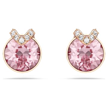bella-v-stud-earrings-round-cut-pave-pink-18k-rose-gold-finish-swarovski-5743011 Bella V stud earrings Round cut, Pavé, Pink, 18K rose gold finish - Image 1