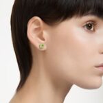 Birthstone stud earrings Square cut, August, Green, Rhodium plated - Image 2