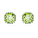 Birthstone stud earrings Square cut, August, Green, Rhodium plated