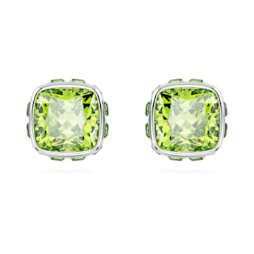 birthstone-stud-earrings-square-cut-august-green-rhodium-plated-swarovski-5661958 Birthstone stud earrings Square cut, August, Green, Rhodium plated - Image 1