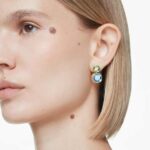 Chroma drop earrings, Cushion cut, Multicoloured, 18K gold finish - Image 2