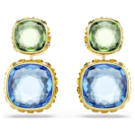 Chroma drop earrings, Cushion cut, Multicoloured, 18K gold finish