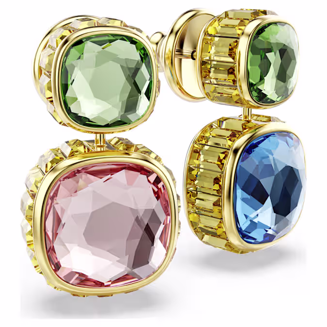 Chroma drop earrings Cushion cut, Multicoloured, 18K gold finish