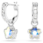 Chroma drop earrings, Mixed cuts, Star, White, Rhodium plated