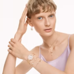 Constella bracelet Crystal pearl, Round cut, White, 18K rose gold finish - Image 6