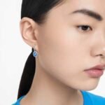Constella drop earrings Oval cut, Blue, Rhodium plated - Image 2