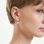 Constella drop earrings Round cut, Dancing stone, White, Rhodium plated - Image 2