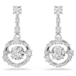 Constella drop earrings Round cut, Dancing stone, White, Rhodium plated