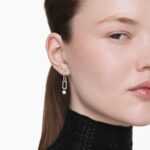 Constella drop earrings, Round cut, White, Rhodium plated - Image 2
