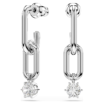 Constella drop earrings, Round cut, White, Rhodium plated