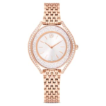 Crystalline aura watch Swiss Made, Metal bracelet, Rose gold tone, Rose gold-tone finish