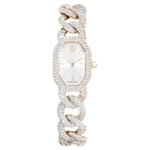 Dextera chain watch Swiss Made, Crystal bracelet, White, Champagne gold-tone finish