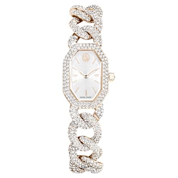 dextera-chain-watch-swiss-made-crystal-bracelet-white-champagne-gold-tone-finish-swarovski-5711710 Dextera chain watch Swiss Made, Crystal bracelet, White, Champagne gold-tone finish - Image 1