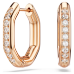 Dextera hoop earrings, Octagon shape, Round cut, Small, White, 18K rose gold finish