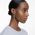 Dextera hoop earrings Pavé, Large, White, Rhodium plated - Image 2
