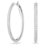 Dextera hoop earrings Pavé, Large, White, Rhodium plated