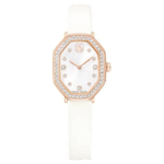 Dextera octagon watch Swiss Made, Leather strap, White, Rose gold-tone finish