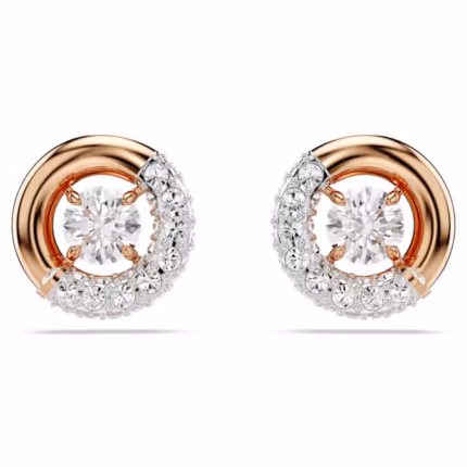 Dextera stud earrings Round cut, White, 18K rose gold finish
