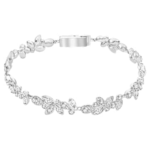 Diapason bracelet Mixed cuts, White, Rhodium plated