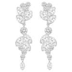Diapason drop earrings Mixed cuts, White, Rhodium plated