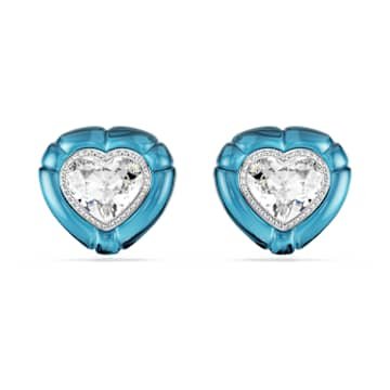 dulcis-clip-earrings-heart-cut-pave-heart-blue-rhodium-plated-swarovski-5714385 Dulcis clip earrings Heart cut, Pavé, Heart, Blue, Rhodium plated - Image 1