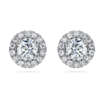Eternity halo stud earrings Lab-grown diamonds 2 ct tw, Round shape, 18K white gold