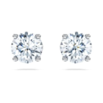 Eternity solitaire stud earrings Lab-grown diamonds 2 ct tw, Round shape, 18K white gold