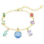 Gema bracelet Mixed cuts, Dangling crystals, Multicoloured, 18K gold finish