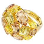 Gema cocktail ring Mixed cuts, Yellow, 18K gold finish