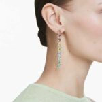 Gema drop earrings Asymmetrical design, Mixed cuts, Long, Multicoloured, 18K gold finish - Image 2