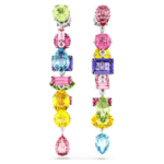 Gema drop earrings Asymmetrical design, Mixed cuts, Long, Multicoloured, Rhodium plated
