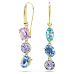 Gema drop earrings Asymmetrical design, Mixed cuts, Multicoloured, 18K gold finish