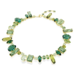 Gema necklace Mixed cuts, Green, 18K gold finish