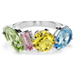 Gema ring Mixed cuts, Multicoloured, Rhodium plated