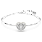 Hyperbola bangle Heart, White, Rhodium plated
