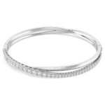 Hyperbola bangle, Round cut, White, Rhodium plated
