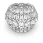 Hyperbola cocktail ring Mixed cuts, White, Rhodium plated
