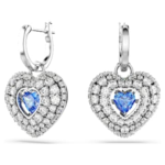 Hyperbola drop earrings Heart, Blue, Rhodium plated
